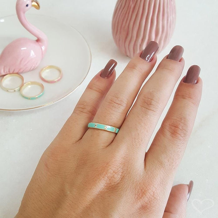 Anel Piuka Jess Turquesa Folheado a Ouro 18k