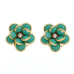 Brinco de Flor Camélia Verde Dourado - Piuka