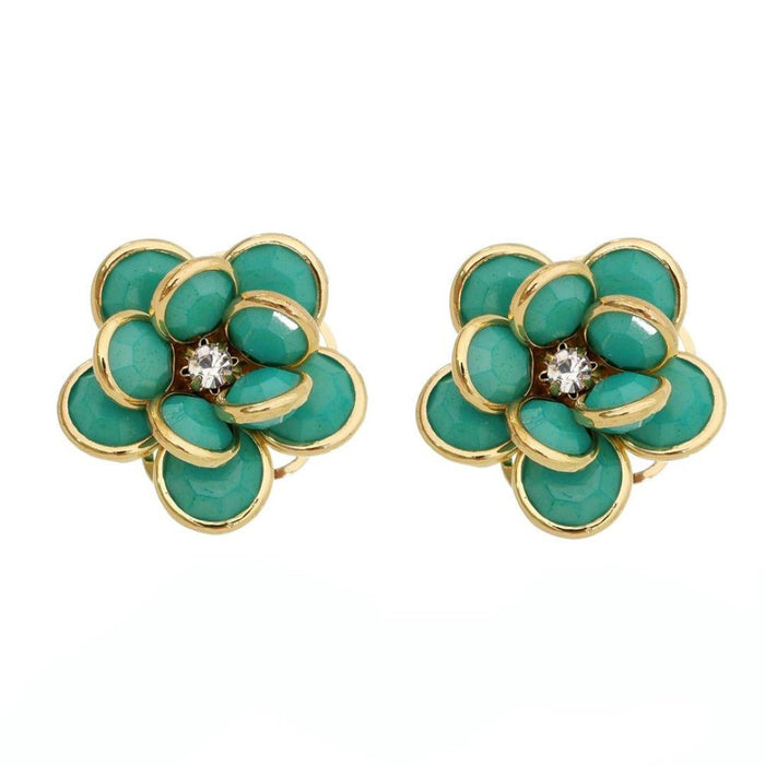 Brinco de Flor Camélia Verde Dourado