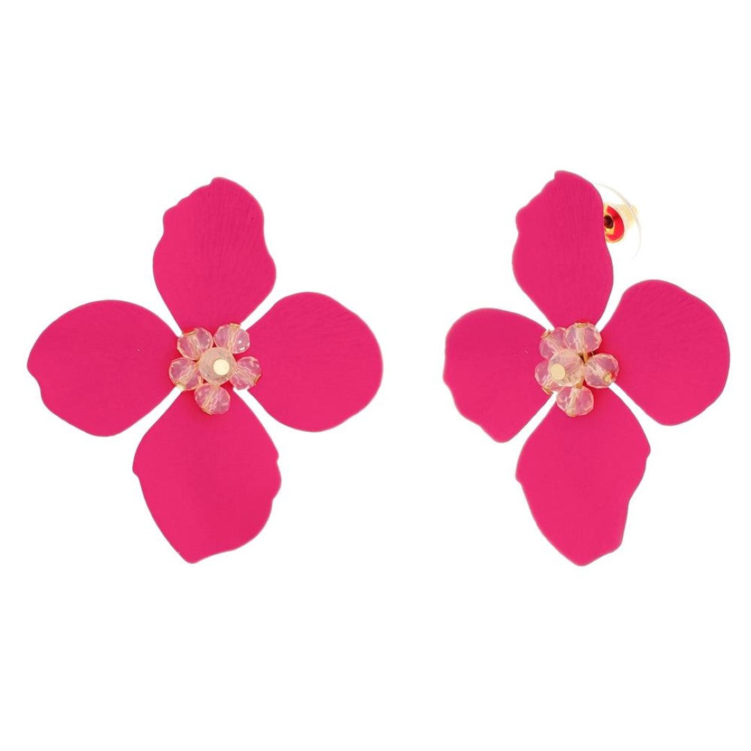 Brinco Piuka Flor Magnólia Pink