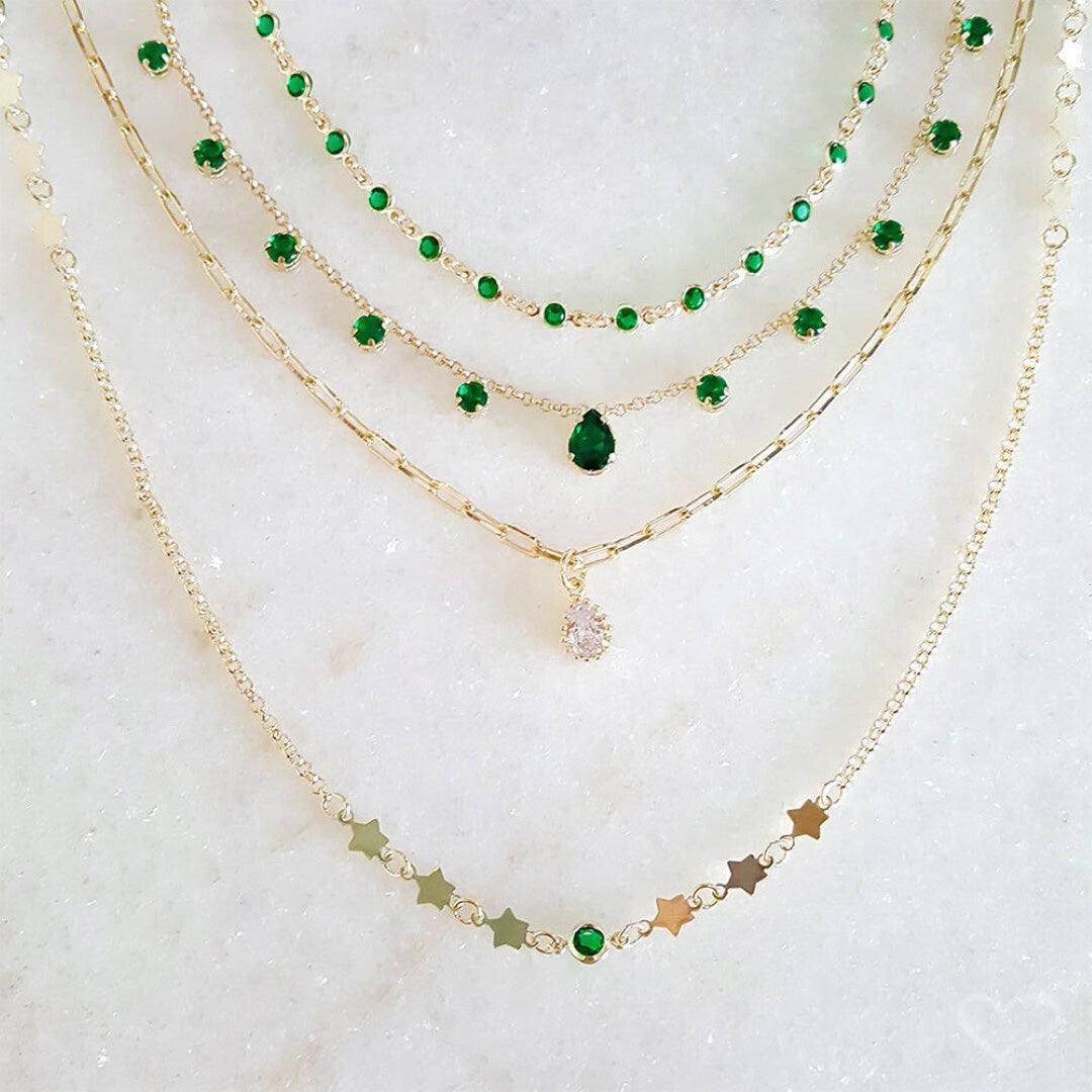 Choker Zircônias Esmeralda Folheada a Ouro 18k Muriel