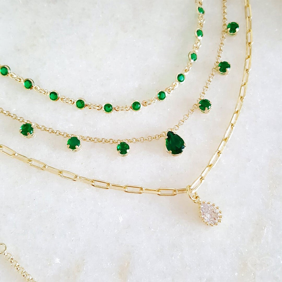 Choker Zircônias Esmeralda Folheada a Ouro 18k Muriel