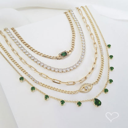 Choker Zircônias Esmeralda Folheada a Ouro 18k Muriel