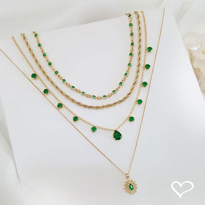 Choker Zircônias Esmeralda Folheada a Ouro 18k Muriel