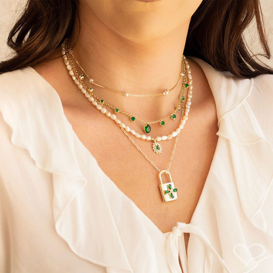 Choker Zircônias Esmeralda Folheada a Ouro 18k Muriel