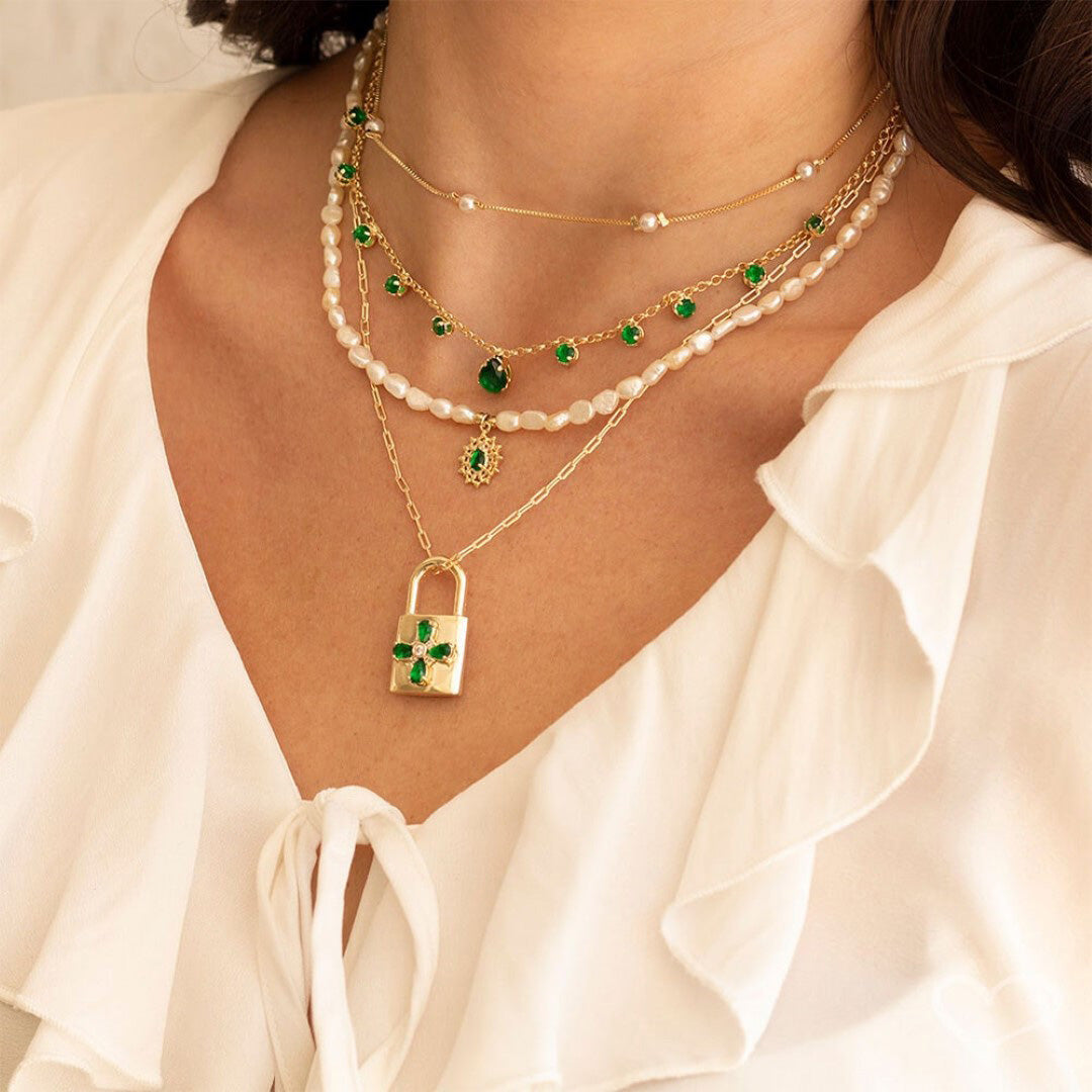 Choker Zircônias Esmeralda Folheada a Ouro 18k Muriel