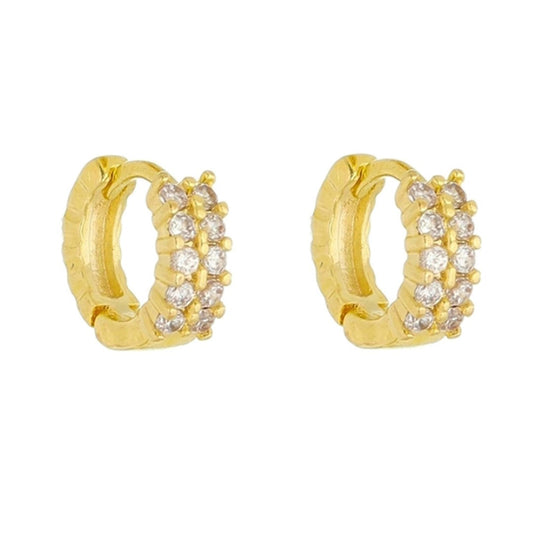 Brinco Argolinha Pri P Duas Fileiras Zircônias Folheado a Ouro 18k