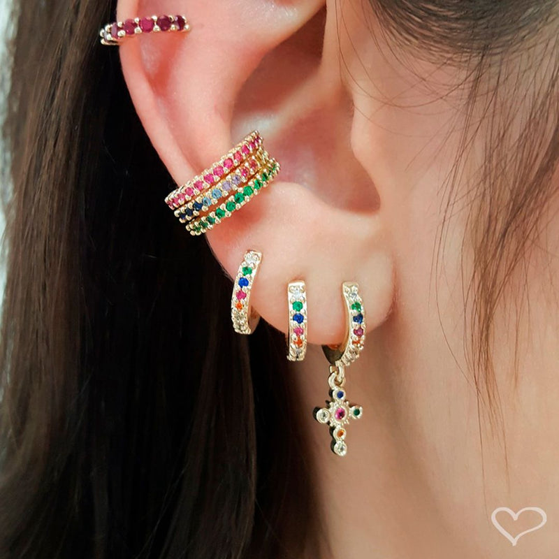 Piercing de Pressão Piuka Ivy Zirconias Coloridas Folheado a Ouro 18k