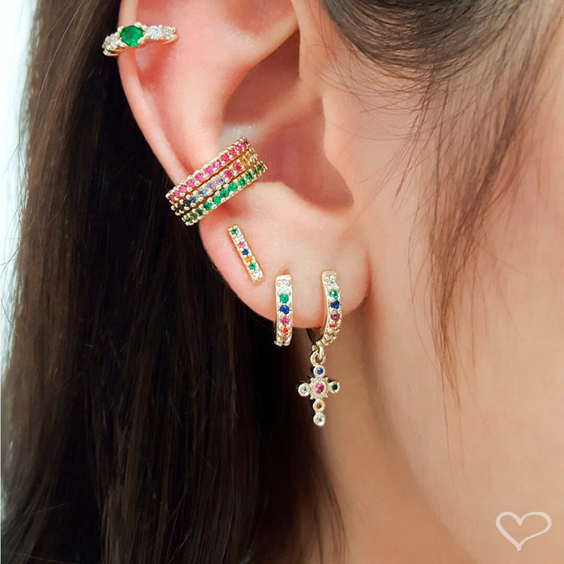 Piercing de Pressão Piuka Ivy Zirconias Coloridas Folheado a Ouro 18k