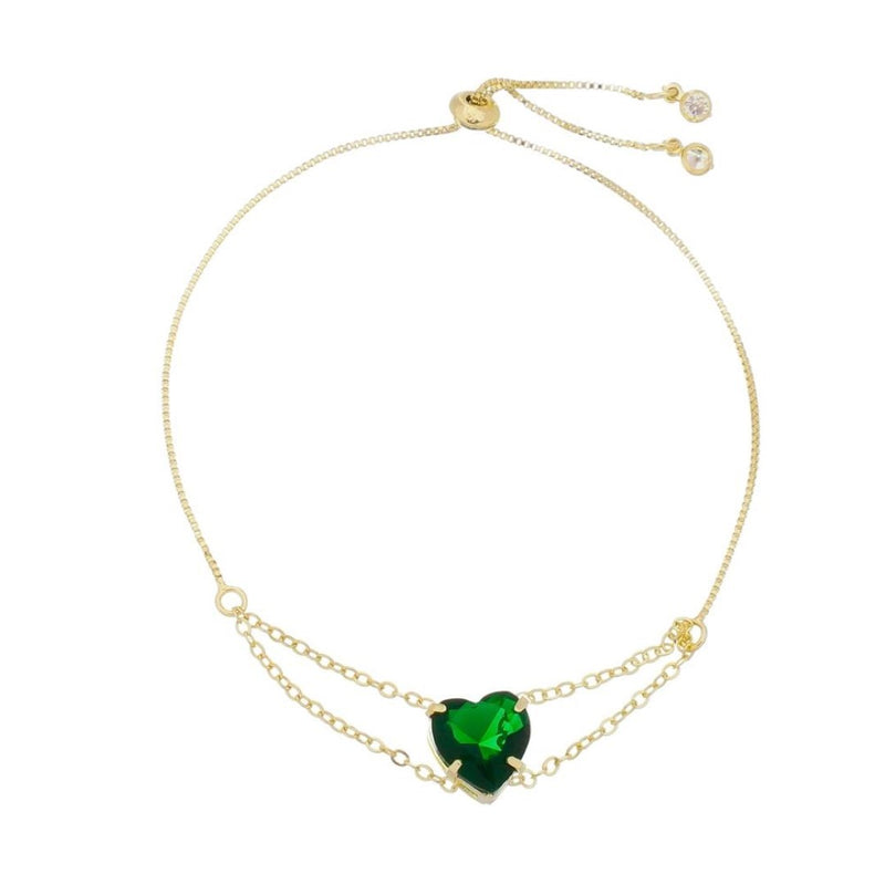 Pulseira Folheada a Ouro 18k Ajustável Coração Zircônias Esmeralda Breila