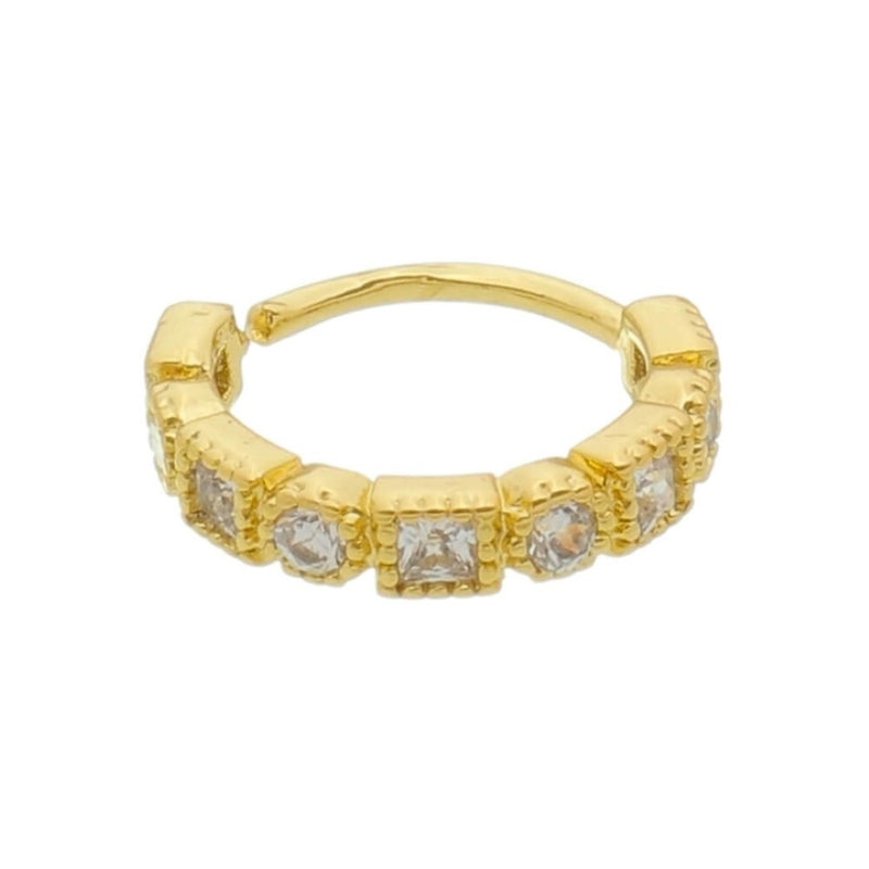 Piercing de Furo Piuka Argola Torção 8mm Daisy Zircônias Dourado