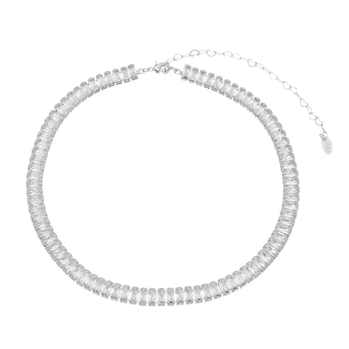 Choker Piuka Taylor Média Zircônias Baguete Cristal Folheada em Ródio Branco