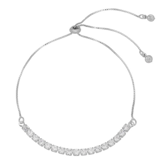 Pulseira Ajustável Folheada em Ródio Branco Riviera Chiara Zircônia Pequena Cristal