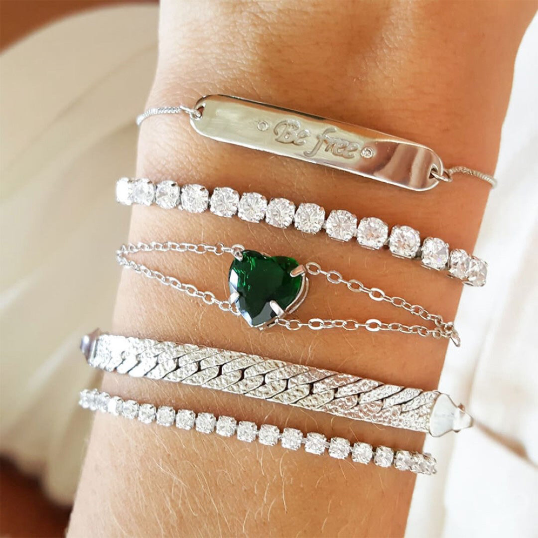 Pulseira Ajustável Folheada em Ródio Branco Riviera Chiara Zircônia Pequena Cristal