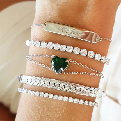 Pulseira Ajustável Folheada em Ródio Branco Riviera Chiara Zircônia Pequena Cristal