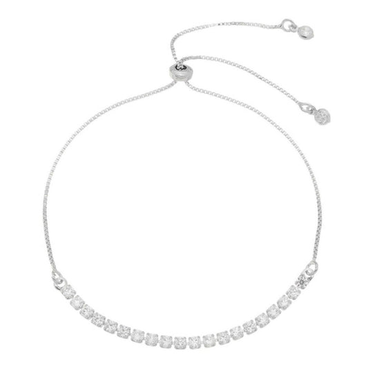 Pulseira Ajustável Folheada em Ródio Branco Riviera Chiara Zircônia Mini Cristal