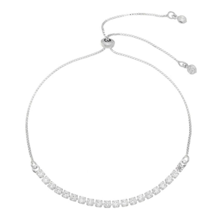 Pulseira Ajustável Folheada em Ródio Branco Riviera Chiara Zircônia Mini Cristal