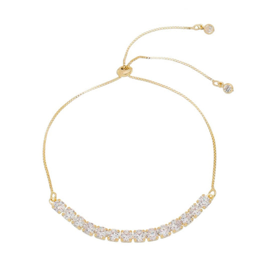 Pulseira Ajustável Folheada a Ouro 18k Riviera Chiara Zircônia Média Cristal