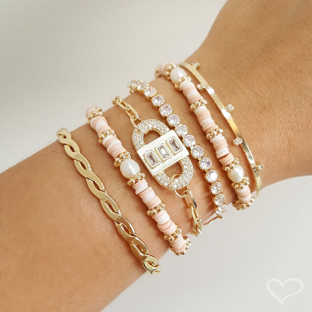 Pulseira Ajustável Folheada a Ouro 18k Riviera Chiara Zircônia Média Cristal