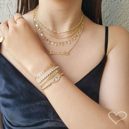 Pulseira Ajustável Folheada a Ouro 18k Riviera Chiara Zircônia Média Cristal