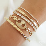 Pulseira Ajustável Folheada a Ouro 18k Riviera Chiara Zircônia Média Cristal