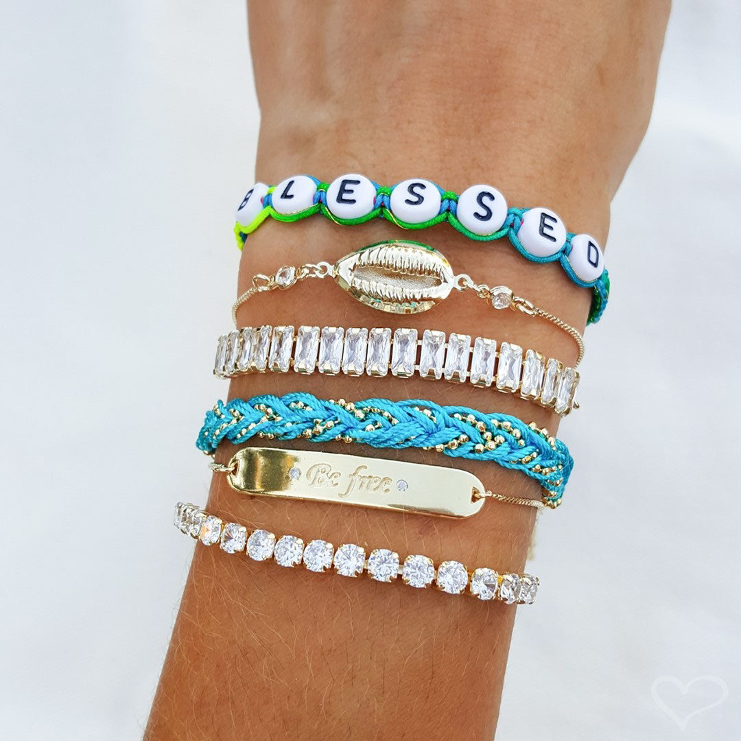 Pulseira Ajustável Folheada a Ouro 18k Riviera Chiara Zircônia Média Cristal