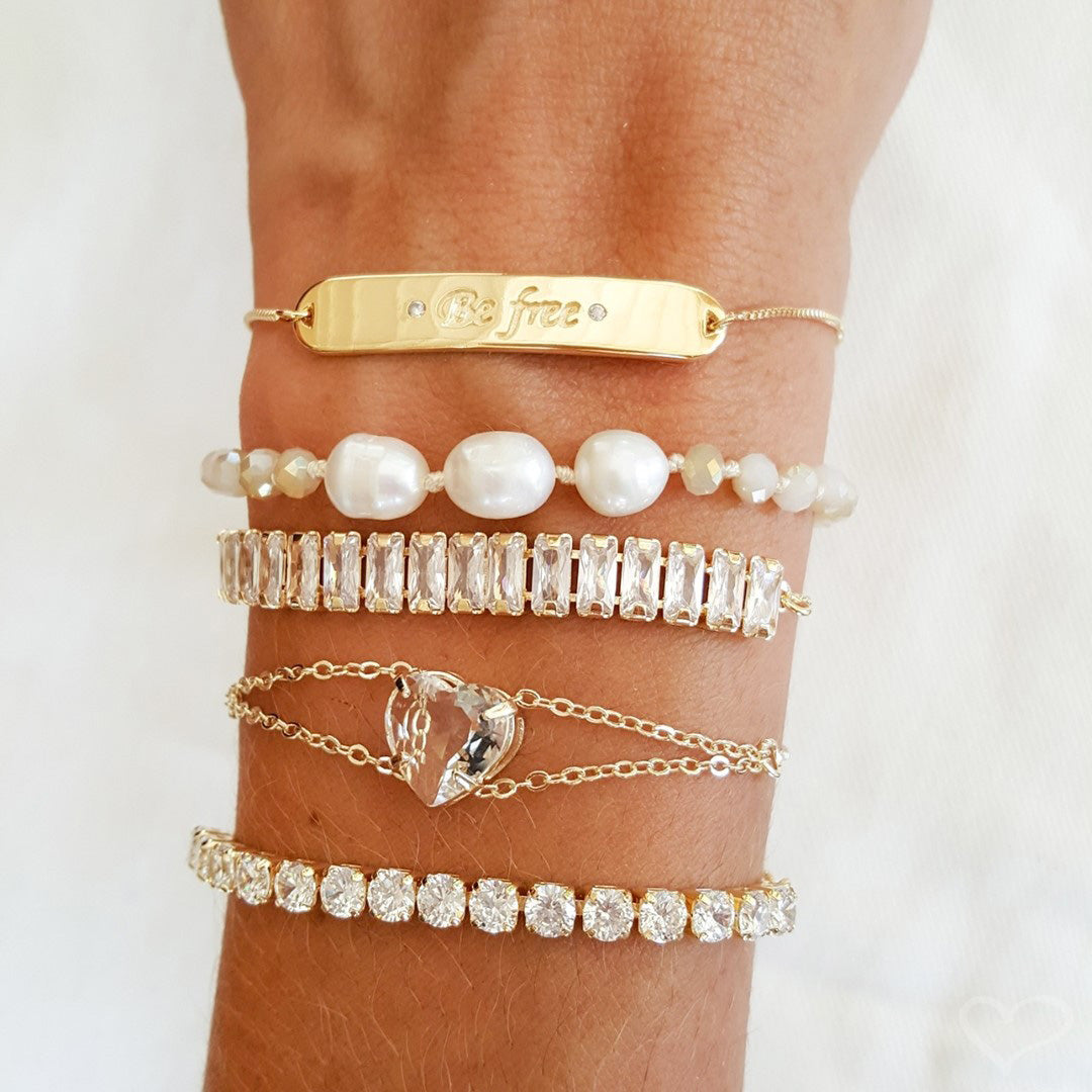 Pulseira Ajustável Folheada a Ouro 18k Riviera Chiara Zircônia Média Cristal