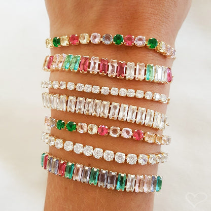 Pulseira Ajustável Folheada a Ouro 18k Riviera Chiara Zircônia Média Cristal