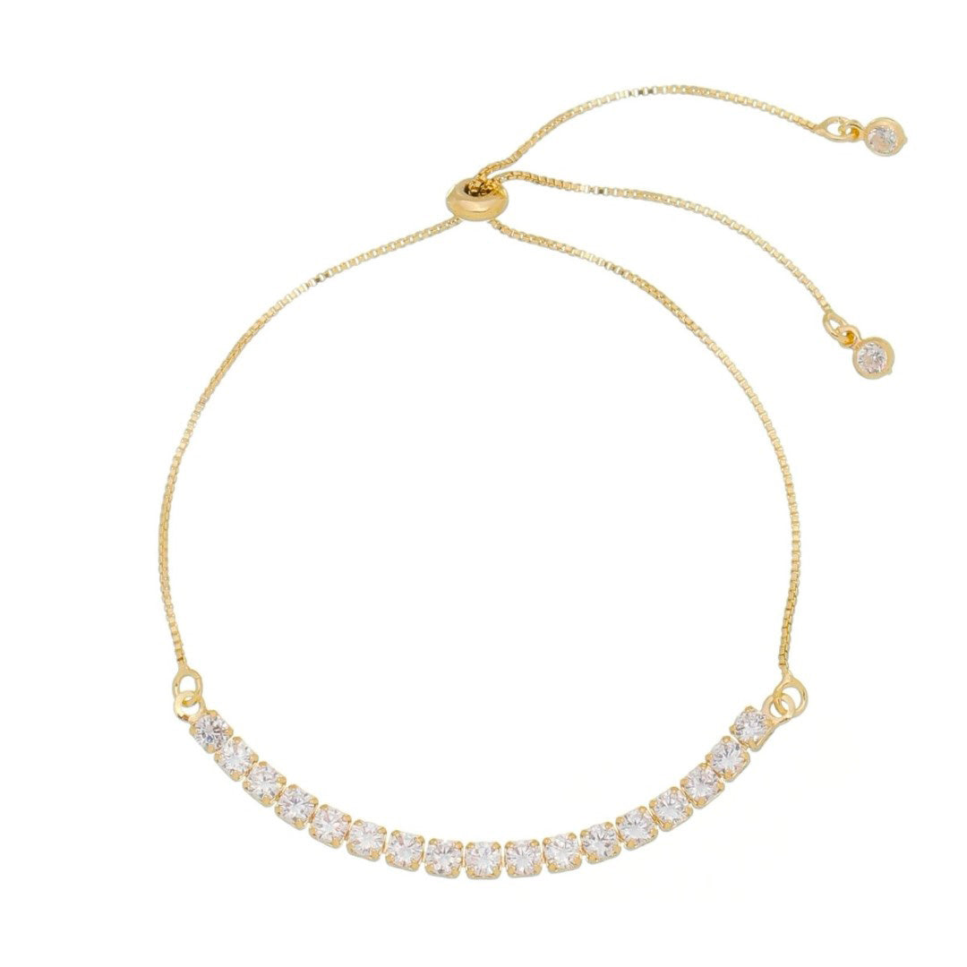 Pulseira Ajustável Folheada a Ouro 18k Riviera Chiara Zircônia Pequena Cristal