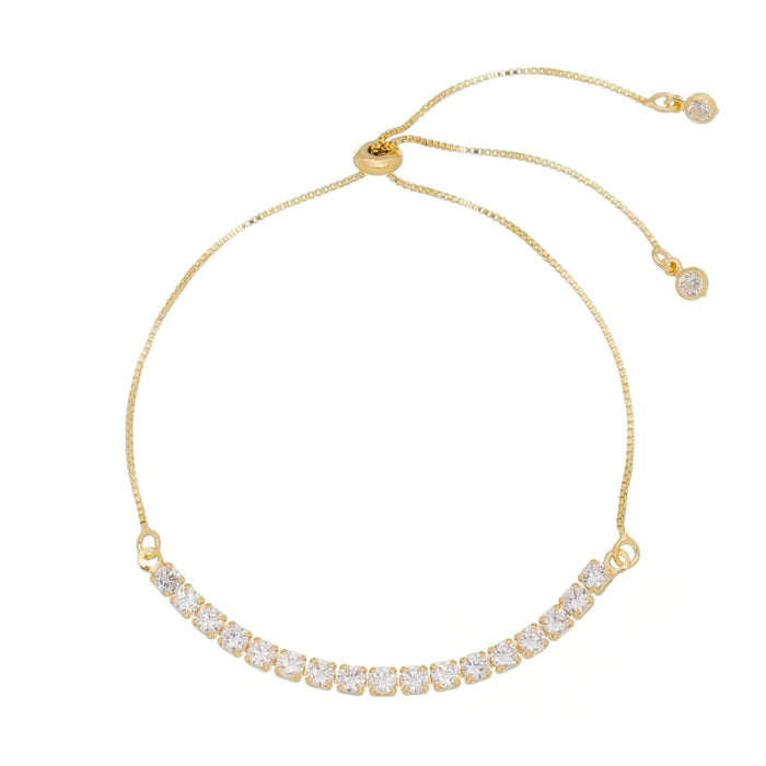 Pulseira Ajustável Folheada a Ouro 18k Riviera Chiara Zircônia Pequena Cristal