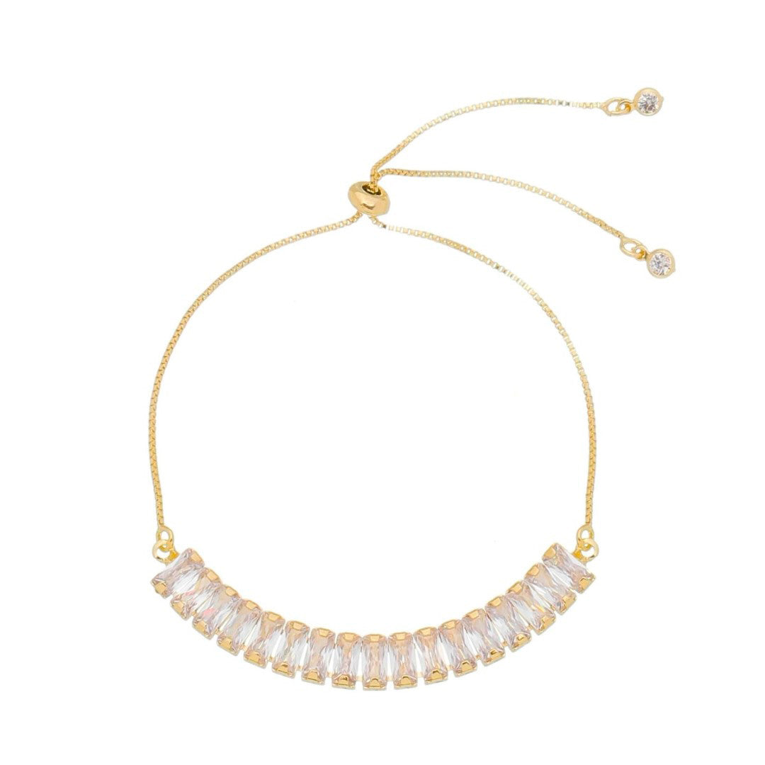 Pulseira Ajustável Folheada a Ouro 18k Taylor Média Zircônia Baguete Cristal