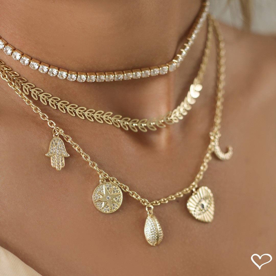 Choker Piuka Riviera Chiara Zircônias Média Cristal Folheada a Ouro 18k