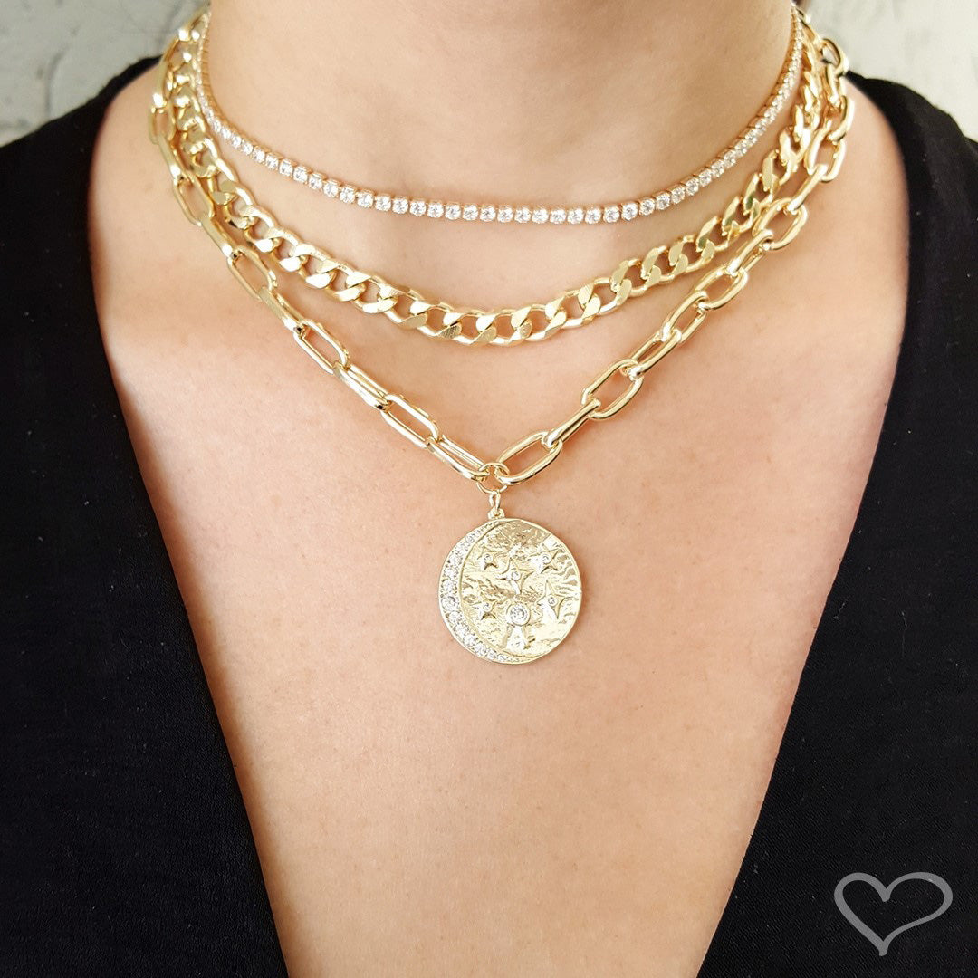 Choker Riviera Zircônias Pequena Cristal Folheada a Ouro 18k Chiara