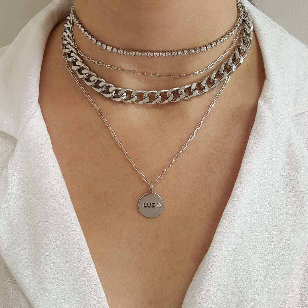 Choker Piuka Riviera Chiara Zircônias Pequena Cristal Folheada em Ródio Branco