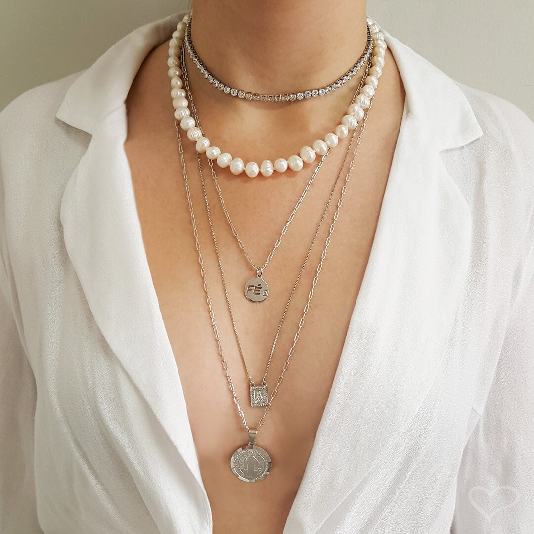 Choker Piuka Riviera Chiara Zircônias Pequena Cristal Folheada em Ródio Branco
