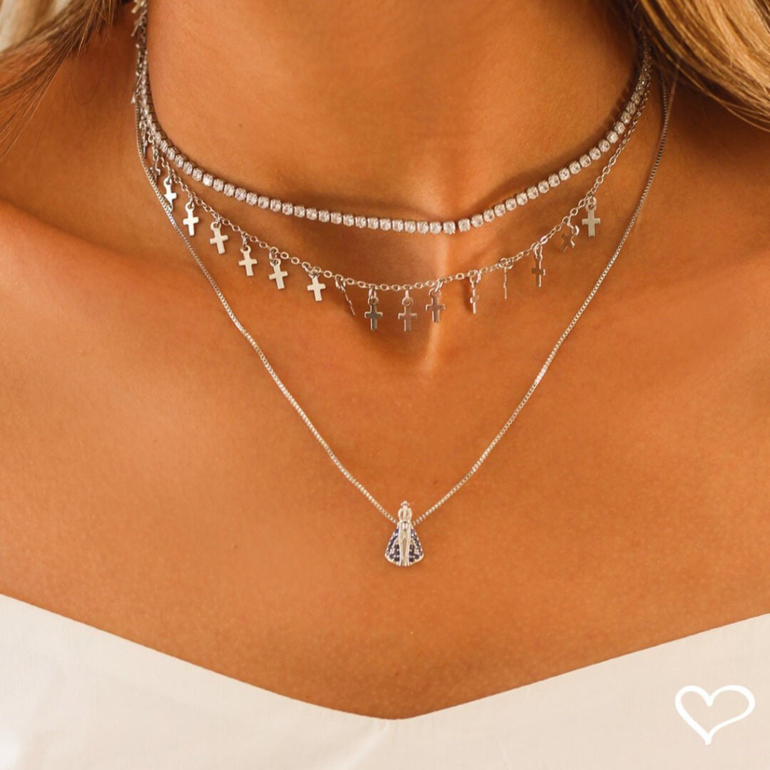 Choker Piuka Riviera Chiara Zircônias Pequena Cristal Folheada em Ródio Branco