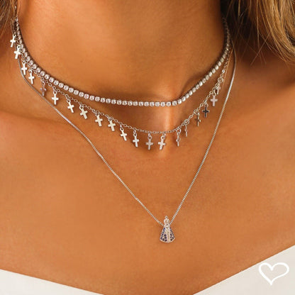 Choker Piuka Riviera Chiara Zircônias Pequena Cristal Folheada em Ródio Branco