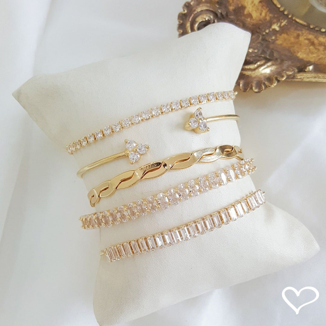 Pulseira Folheada a Ouro 18k Ajustável Riviera Chiara Mini Zircônias Cristal