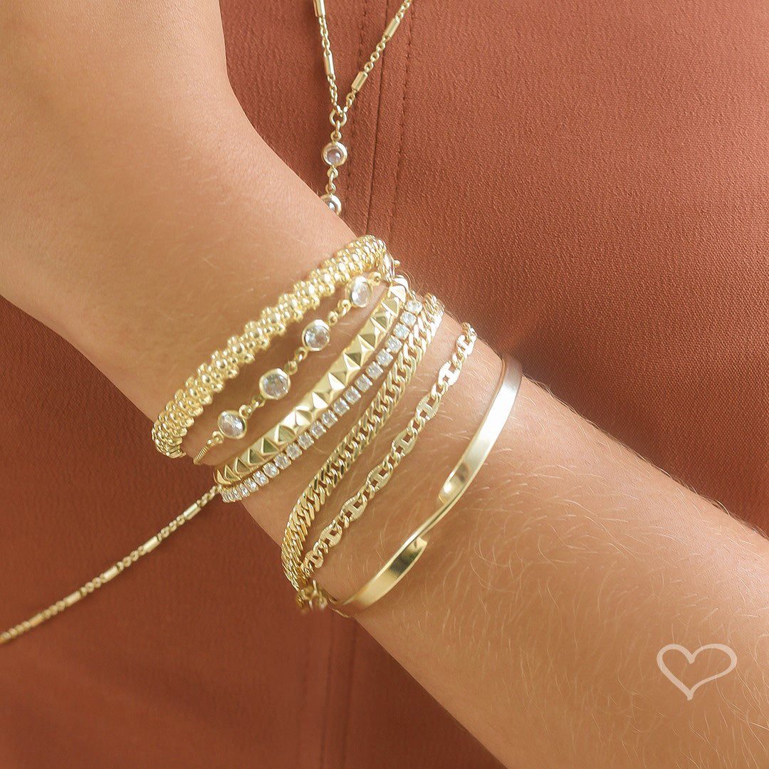 Pulseira Folheada a Ouro 18k Ajustável Riviera Chiara Mini Zircônias Cristal