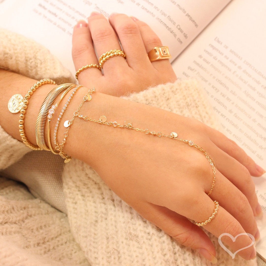 Pulseira Folheada a Ouro 18k Ajustável Riviera Chiara Mini Zircônias Cristal