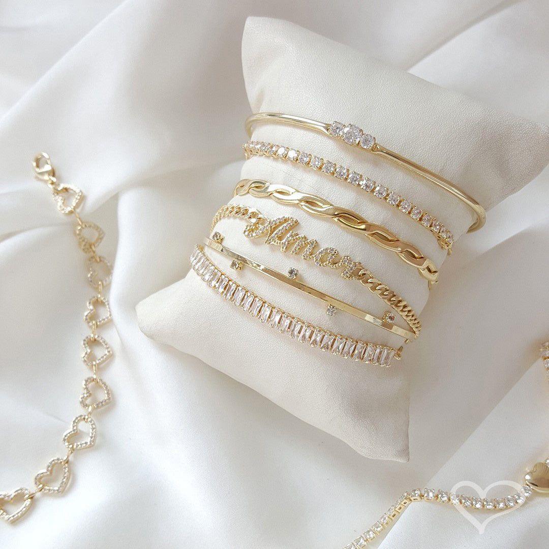 Pulseira Folheada a Ouro 18k Ajustável Riviera Chiara Mini Zircônias Cristal