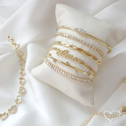 Pulseira Folheada a Ouro 18k Ajustável Riviera Chiara Mini Zircônias Cristal