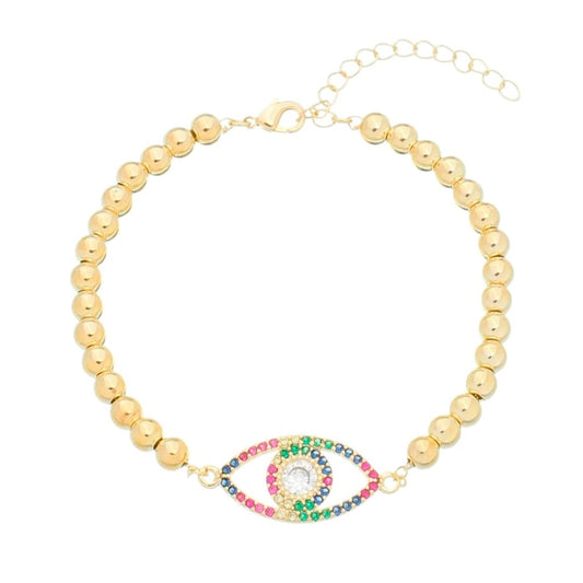 Pulseira Olho Grego Zircônias Coloridas Folheada a Ouro 18k Rebeca