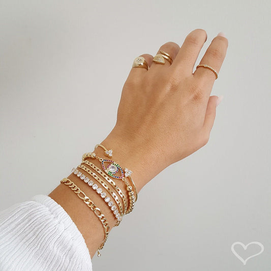 Pulseira Olho Grego Zircônias Coloridas Folheada a Ouro 18k Rebeca