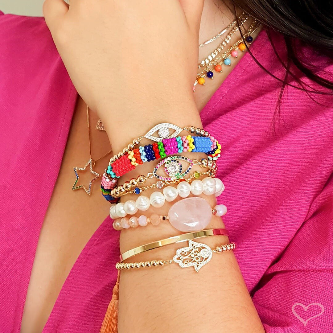 Pulseira Olho Grego Zircônias Coloridas Folheada a Ouro 18k Rebeca