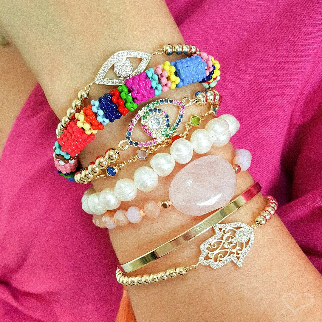 Pulseira Olho Grego Zircônias Coloridas Folheada a Ouro 18k Rebeca