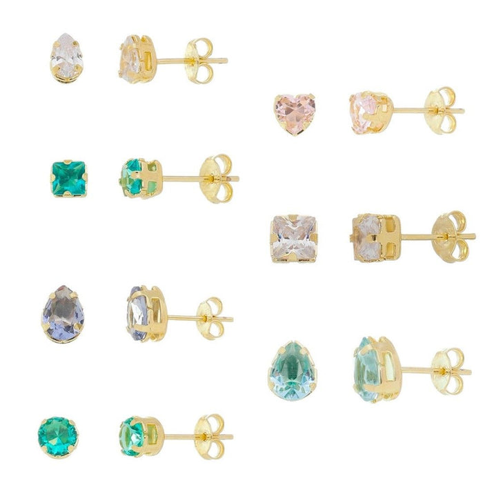 Kit 7 Brincos Semaninha Gigi Zircônias Coloridas Folheado a Ouro 18k