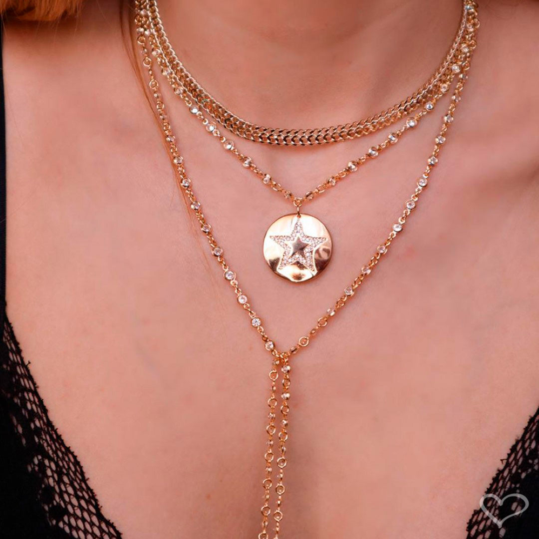 Colar Gravatinha Shine Zircônias Folheado a Ouro 18k