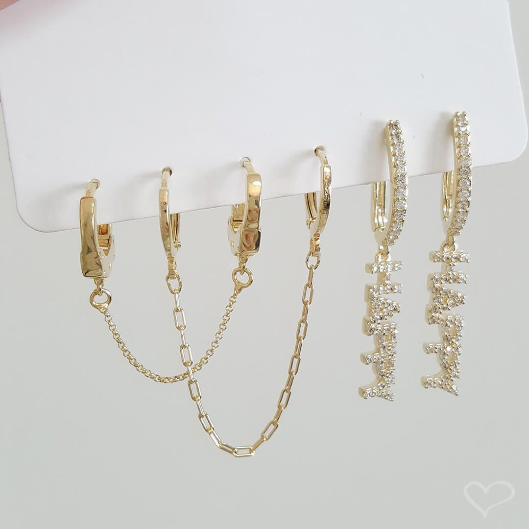 Brinco Ear Line Lizi Elos Folheado a Ouro 18k
