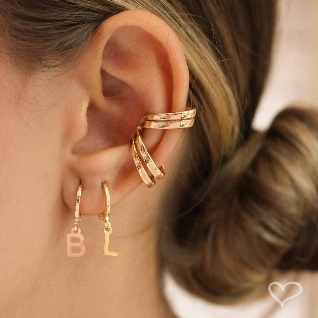 Brinco Argolinha de Letra/inicial Folheada a Ouro 18k